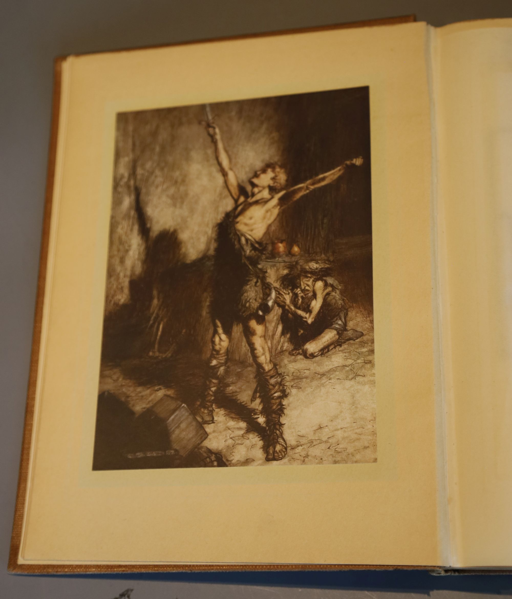 Wagner, Richard - Siegfried and the Twilight of the Gods, illustrated by Arthur Rackham, qto, tan cloth, with gilt pictorial upper boar